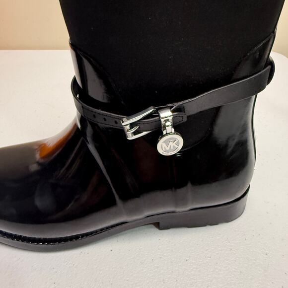 Michael Kors Womens Black Charm Stretch Rain Boot Size 8 Rubber Neoprene - Picture 8 of 10